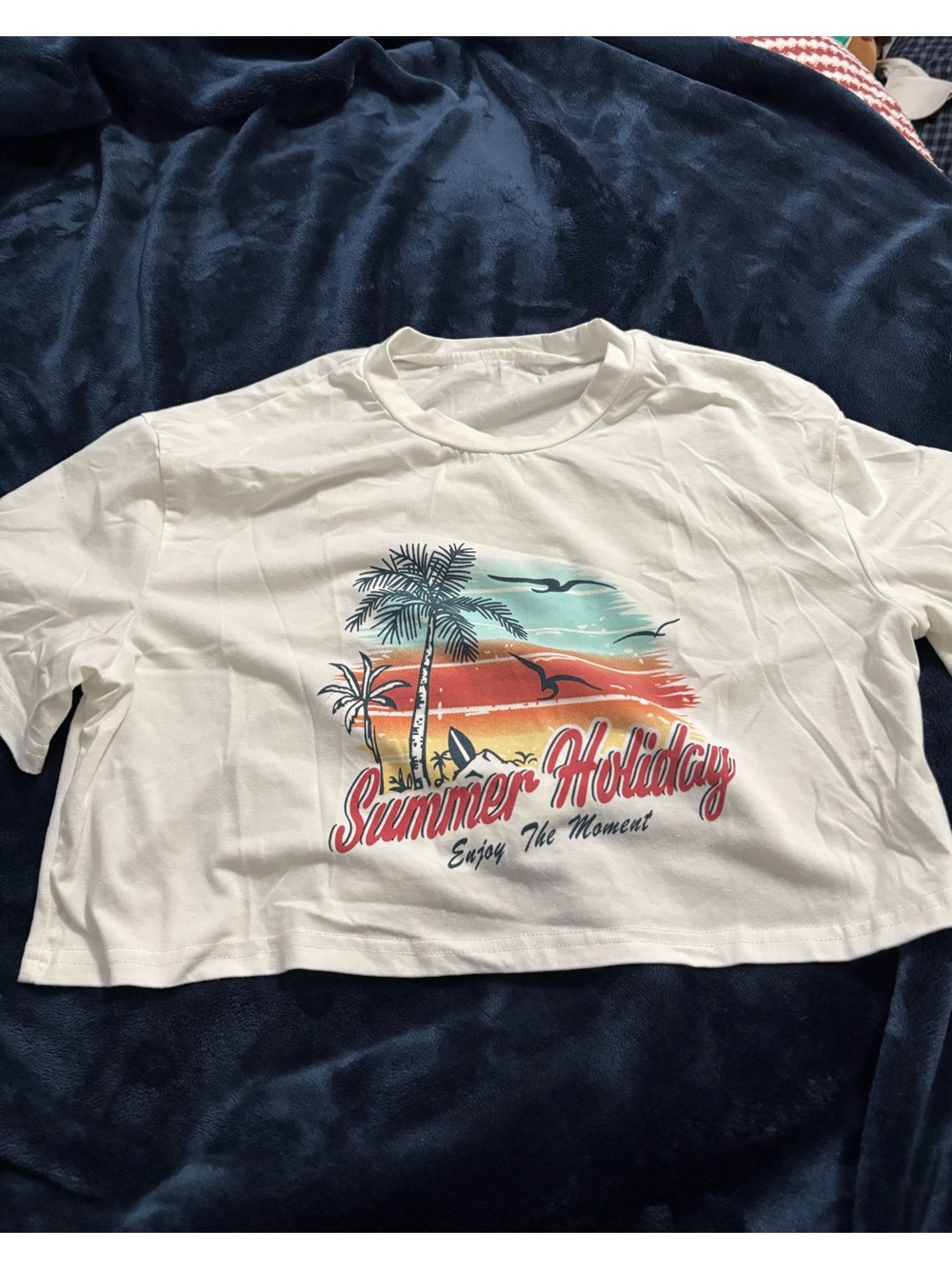 Summer Holiday Graphic Crop Tee - White